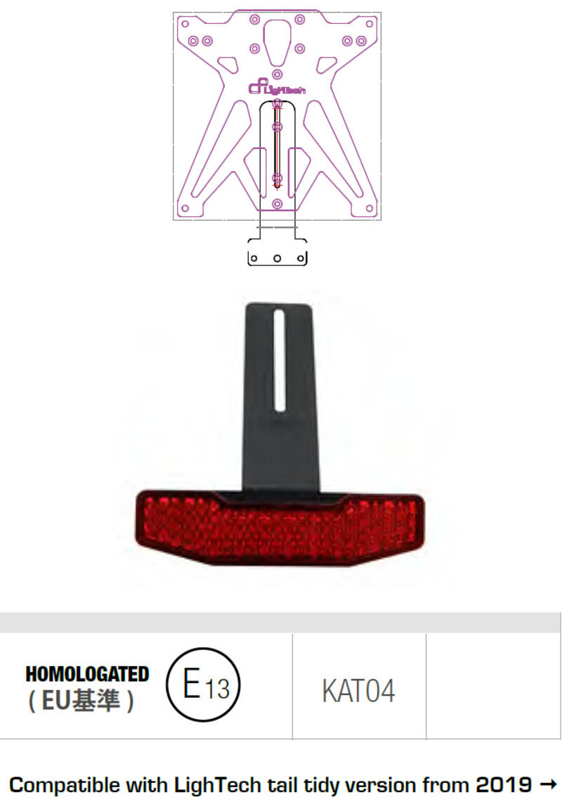 Retroreflector With Specific Support For Lightech License Plate Holder From 2018 (Homologation E13) Rosso