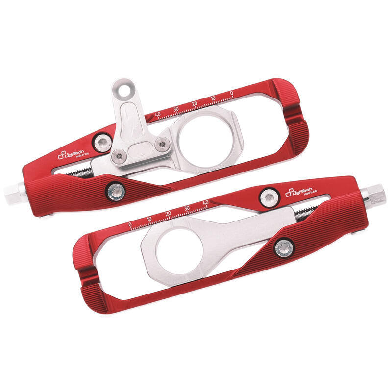 Chain adjuster for Yamaha R6 (17) with rear brake caliper support (pair) for Yamaha Rosso